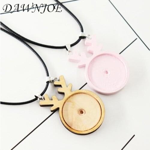 5pcs 25mm Wood Deer Cabochon Tray Chain Base Making Necklace Photo Frame Pendant Accessories DIY Making Jewelry Finding