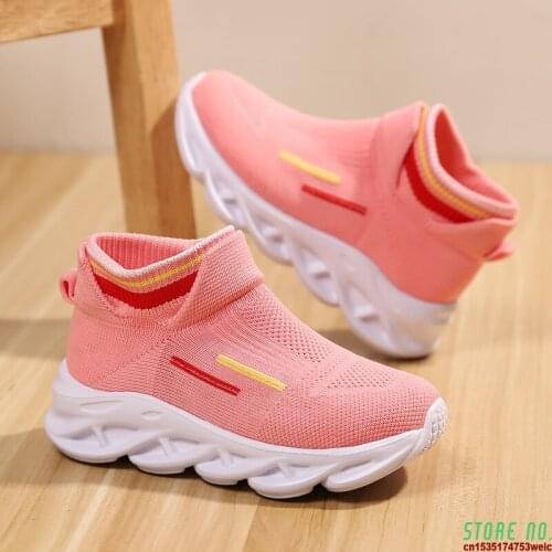 2021 Children Casual Shoes Boys Running Summer Black Air Mesh Footwear Kids Shoes For Girl Light Sock Sneakers Soft Red Spring