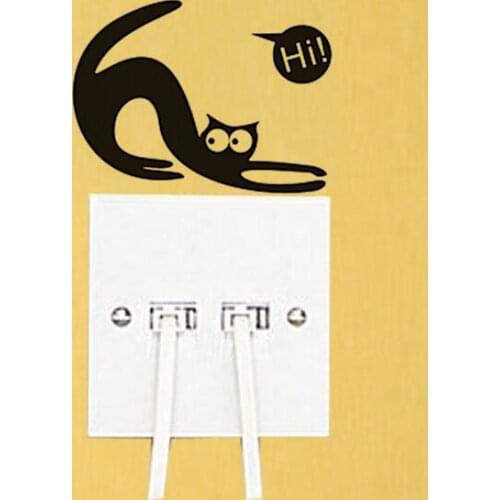 DIY Stretching Cat Art Switch Sticker Living room Bedroom Decorative Wall Stickers Vinyl Waterproof Murals JG1977
