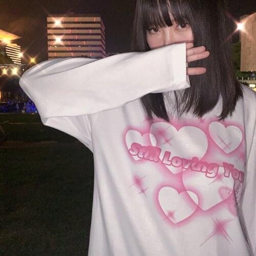 Top Punk clothing Gothic T-shirts Loose Streetwear Harajuku Heart print Female Long sleeve Casual women tees Oversized t-shirt
