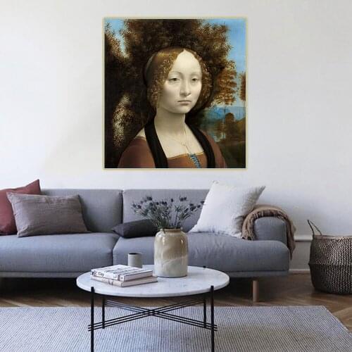 Citon Leonardo da Vinci《Ginevra De Benci》Canvas Art Oil Painting Artwork Poster Picture Wall Decor Home Living room Decoration