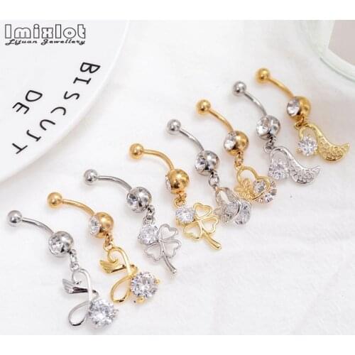 Imixlot Sexy Dangling Navel Belly Button Rings Belly Piercing Crystal Zircon Flower Barbell Body Piercing Navel Jewelry