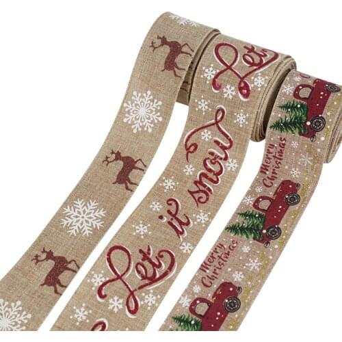 Red Lattice Christmas Ribbon Christmas Car Snowflake Imitation Burlap Ribbons For New Year Xmas Tree Wreath Decor Gifts Packing