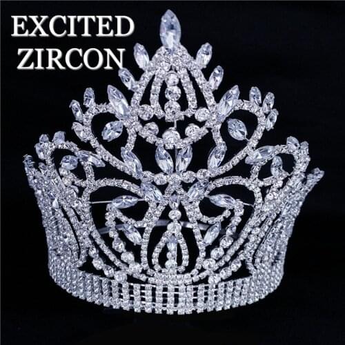 Full Round Fashion Noble Luxury Crystal Rhinestone Headdress Crown Bride Wedding Jewelry Lady Girls Celebration Ball