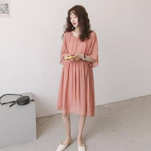 Summer Maternity Solid Color Dresses Expectant Mother Half Sleeve Dress Pregnant Women Loose Round neck Dress Pregnancy Clothes