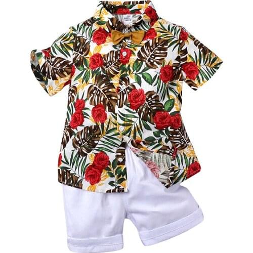 Summer Boys Tops Short Pants 2 Pieces Suits Set Beach Childrens Clothing Print Baby Shirts Kids Shorts