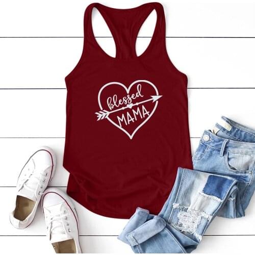 Arrow Heart Blesses MAMA Printed Tank Top Women Sleeveless Vest Top Woman Fashion Round Neck Tank Tops Aesthetic Ropa Mujer