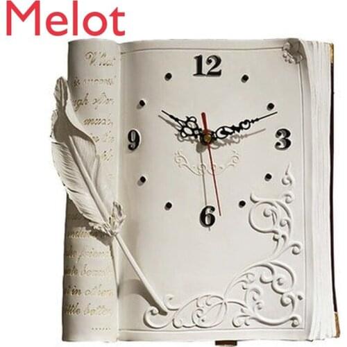 Fashion Personality and Creativity European-Style Retro Resin Book Large Wall Clock High-End Mute Second Sweeping Clock