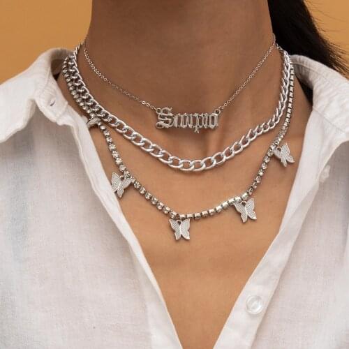Fashion Simple Multilayer Tassel Claw Chain 2021 Necklace Fashion Jewelry Personality Butterfly Letter Pendant Necklace Party