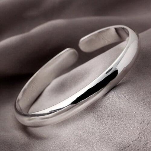 Silver Color Titanium Stainless Steel Open Cuff Bangles Bracelet For Men Women Fashion Jewelry