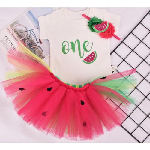 Baby Girl Watermelon Birthday Tutu outfit in a Melon 1st Birthday Party costume Toddler Photo Props Cake Smash Summer Clothes