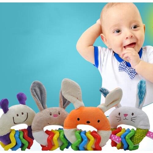 Newborn Hand Grasp Toys Baby Cartoon Rabbit Plush Rattle Ring Bell Soft Mobile Infant Crib Rattle