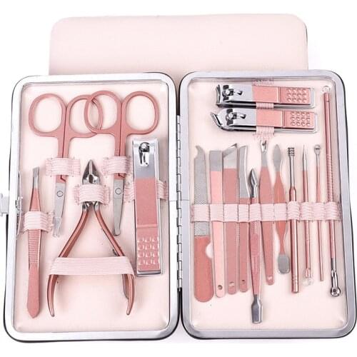 New Pink Stainless Steel Nail Clipper Set 7-piece Pedicure Knife Beauty Tweezers Nail Manicure Set Nail Tools Toe Nail Clippers