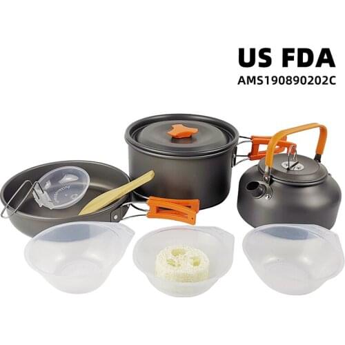 OAPE Outdoor Supplies Camping Cookware 2-3 People Water Kettle Pan Teapot Set Pot Bbq Tableware Combination Portable Picnic Kit