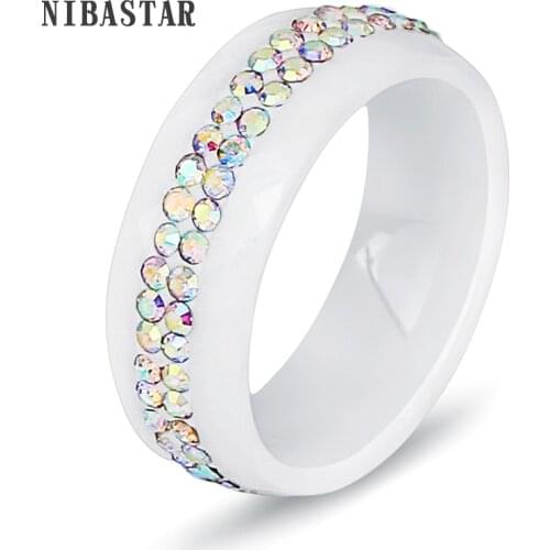 Fashion Engagement/Wedding Rings For Women Wholesale AB Crystal Black And White Ceramic Crystal Luxury Jewelry Ring Party Access