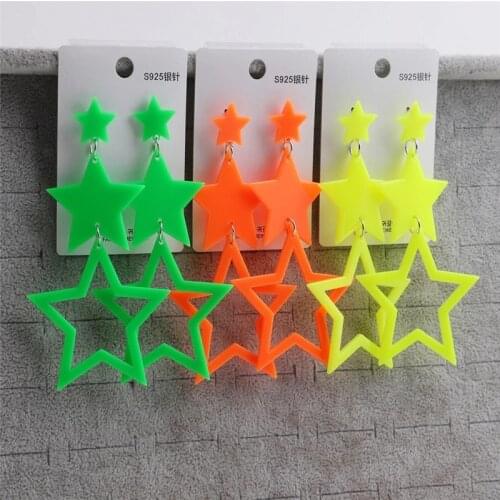 Punk Acrylic Geometric Long Earrings For Women Neon Color Big Star Pendant Drop Earrings