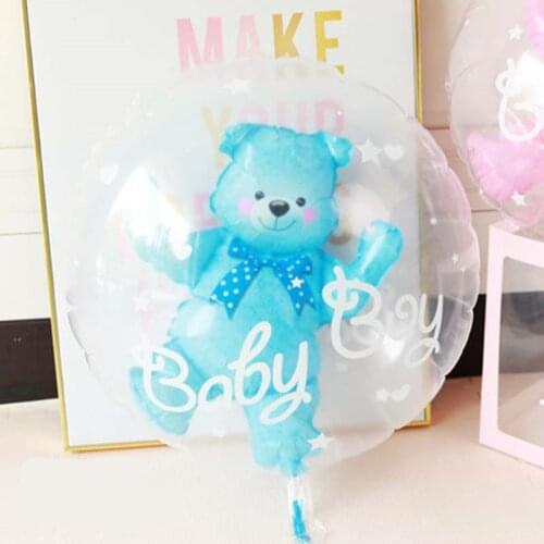 4D Transparent Baby Girl/Boy Bear Bubble Ball Birthday Party Blue/Pink Balloon Baby Shower Gender Reveal Decor DIY Gift Supplies