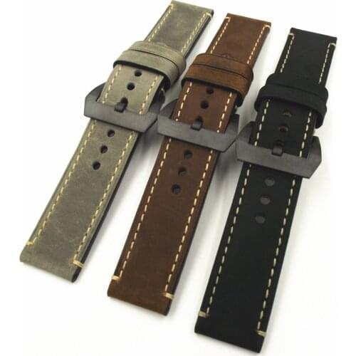 Wholesale 10PCS/lot 20MM 22MM 24MM 26MM genuine leather Crazy horse leather Watch band watch strap man watch straps black buckle