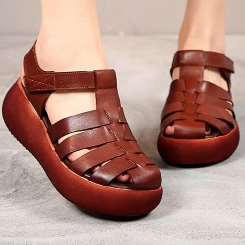 2021 Genuine Leather Gladiator Sandals for Women Wedges Sandals Ladies High Heel Casual Platform Summer Shoes Sandalias Mujer