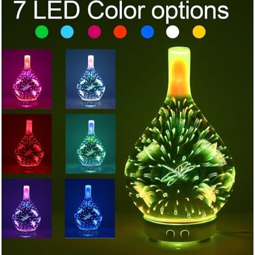 Glass Aromatherapy Air Humidifier with 7 Color Led Night Light 3D Dragonfl Aroma Essential Oil Diffuser Mist Maker Ultrasonic Hu
