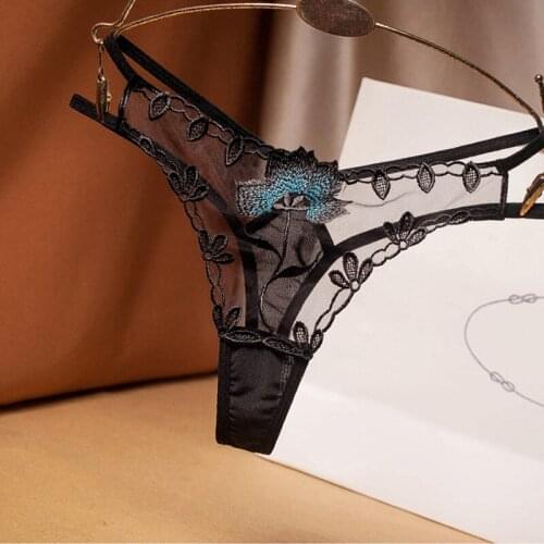 G-String Exquisitely embroidered transparent mesh yarn thong sexy cutout ladies underwear low waist hot t pants
