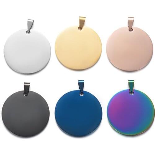 Stainless Steel Mirror High Polished Charms 25/30/35mm Round Pendant DIY Accessories Jewelry Wholesale 50pcs