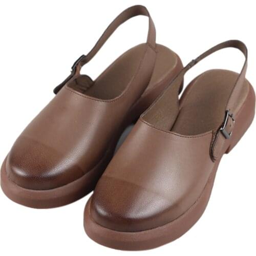 Careaymade-Retro female sandals summer new leisure shoes, handmade genuine leather English style Baotou cool sandals