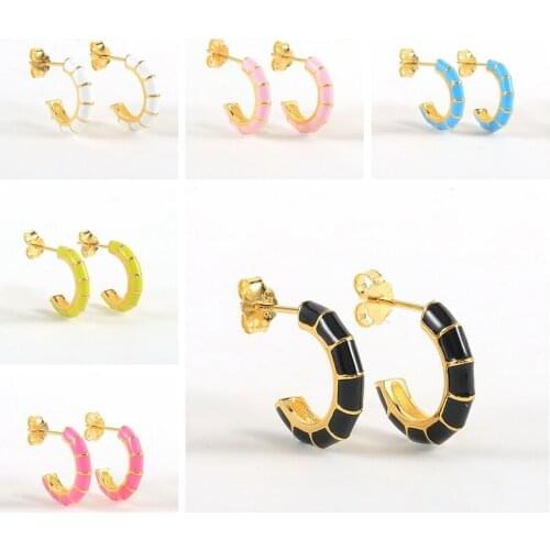 BOAKO 2021 Trend C-Shape Black Dripping Oil 925 Sterling Silver Earring For Women Stud Earrings Piercing Pendientes Gift jewelry