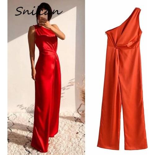 One Shoulder Sexy Jumpsuit Solid Summer Loose Casual Office Ladies Playsuit Streetwear Combinaison Femme élégante Za 2021 Women