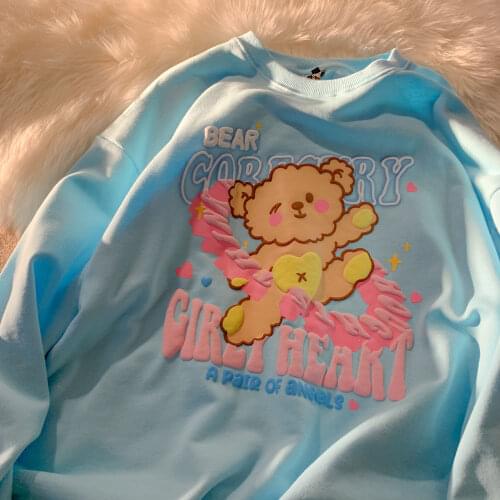 Ins Harajuku Funny Bear Letter Printed Sweatshirt Women Long Sleeve Tops 2021 Autumn New Korean Fashion Kawaii Clothes for Teens