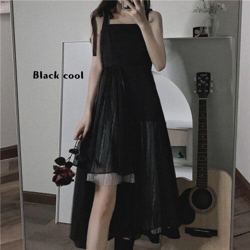 Plus Size Lady Sleeveless Irregular Length Lace Mid-calf Empire Cool Dresses 4XL Women Black Gothic Strap Bow Dress 2021 Summer