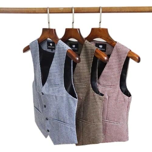 Mens Waistcoat British Korean Fashion Slim Fit Small Casual Thin Suit Spring Autumn Plaid Sleeveless Jacket Office Clothing