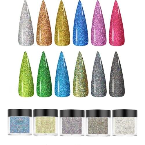 10ml/bottle Holographic Laser Nail Glitter Powder Nail Dipping Powder Without Lamp Cure #13-Colors Shining Polish Dust Powder