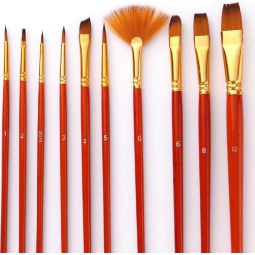 10Pcs/Set New Different Size Artist Nylon Hair Paint Brush Acrylic Oil Painting Brushes DIY Watercolor Pen Drawing Art Supplies