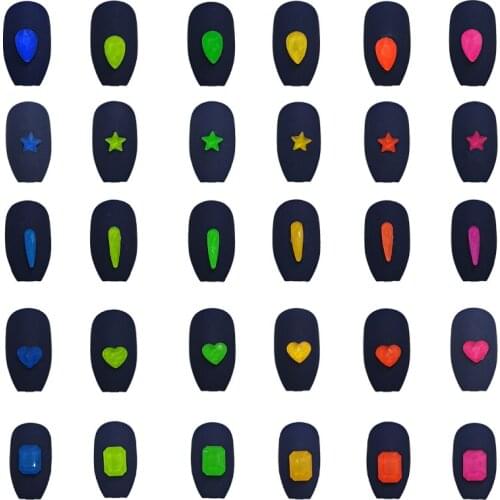 30PCS Fluorescent Mix Color Nail Art Rhinestone Flat Back Mixed Shape Crystal Fashion 3D Fingernail DIY Decoration Accessories
