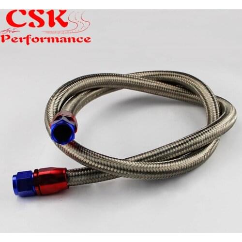 48" 8AN Stainless Nylon Steel Braided Oil/Fuel Line w/ Fitting Hose End Adapter Black / Silver