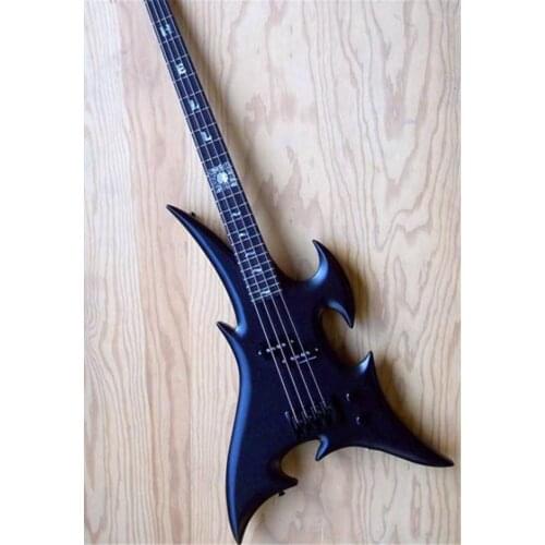 Free shipping, matte black 4-string shaped electric bass. Customizable