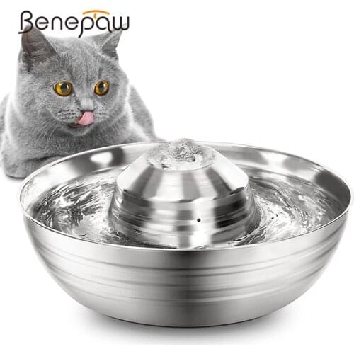 Benepaw Stainless Steel Puppy Cat Drinking Fountain 2L Quiet Visible Water Level Automatic Cat Water Dispenser Easy Assemble