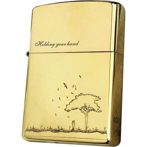 Zorro Gasoline Lighter Pure Copper Brass Kerosene Lighter Fine Carving History Love Oath Under Tree Metal Craft Men Gift