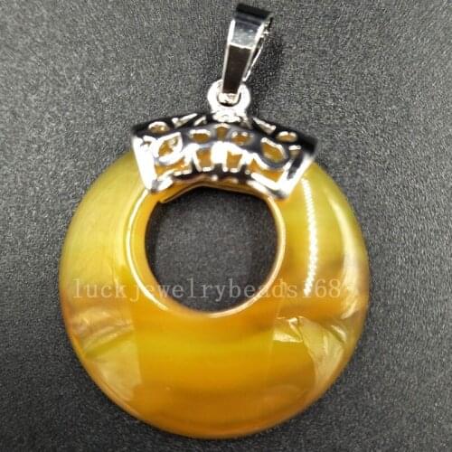 Free Shipping Beautiful jewelry 28mm Yellow Carnelian Round Women Men Pendant Bead PC5393