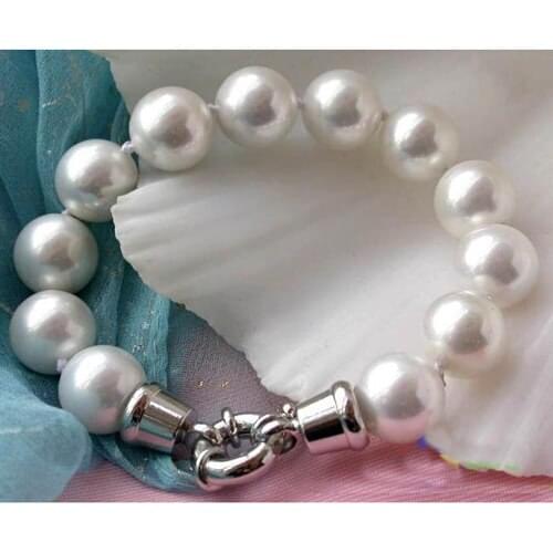 Unique Pearls jewellery Store 8'' 12MM White Round South Sea Shell Pearl Bracelet Fine Jewelry Women Gift