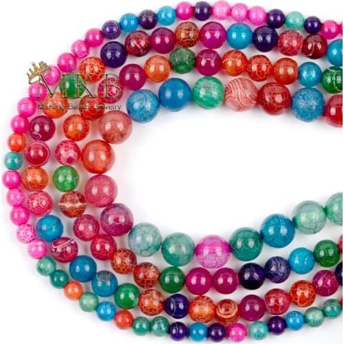 Natural Stone Beads Colorful Cracked Agates Round Loose Beads For Jewelry Making 6 8 10mm Diy Brcaelet Necklace Accessories 15"