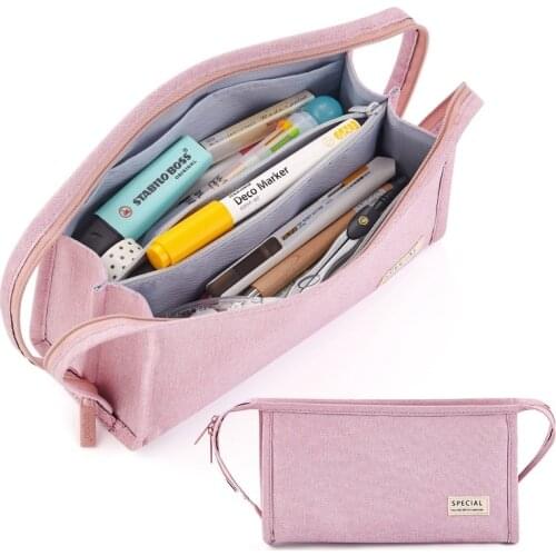 5 color Basic Dual-side Handle Pencil Bag Pen Case Large Portable Storage Pouch Pens Holder Gift Office School Supplier E6989