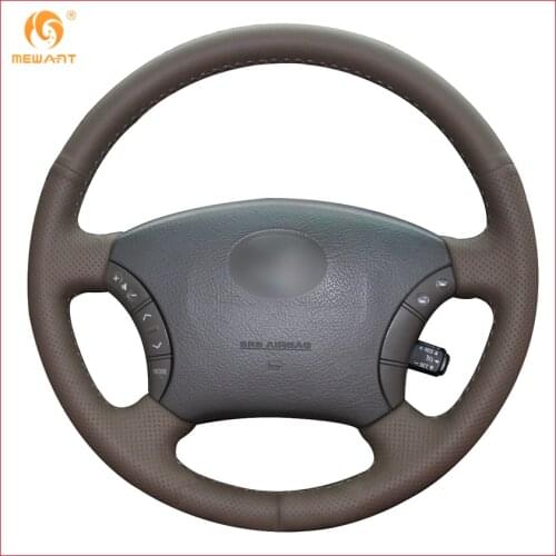 MEWANT Dark Brown Genuine Leather Steering Wheel Cover for Toyota Land Cruiser Prado 120 Land Cruiser 2003-2007 Tacoma 2005-2011