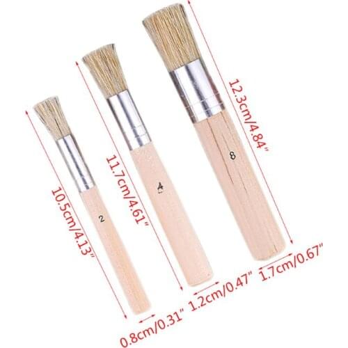 Wooden Stencil Brush Set 3Pcs Natural Bristle Template Paint Brushes K92C