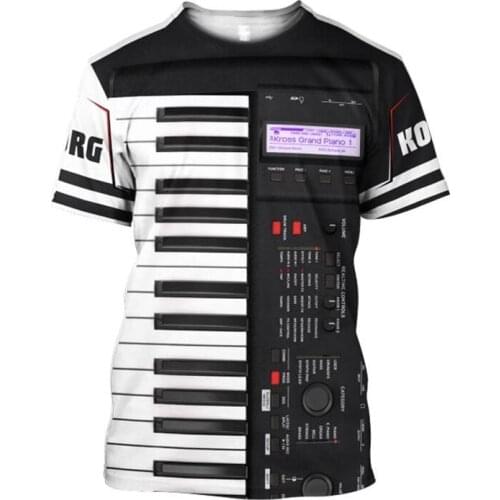 2021 Mans Printed Piano Music 3d T Shirts Tees Summer Funny Harajuku Short Sleeve Musical Instrument Streetwear