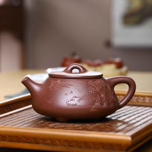 Purple clay pot factory direct sales] raw ore purple clay full hand carved high quality ladle pot special treatment