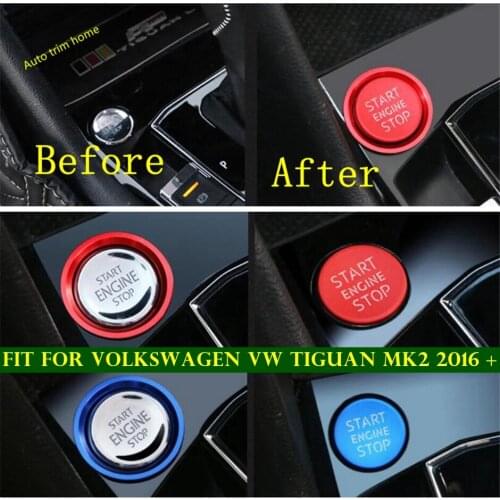 Auto Engine Start Stop Push Keyless Button Switch Round Decoration Ring Cover Trim Fit For Volkswagen VW Tiguan MK2 2016 - 2020