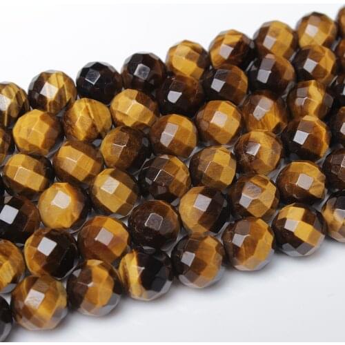 Natural Yellow Tiger Eye 64Facet AAA 6 8 10mm Round Fine Gemstone Loose Beads Accessory for Neckalce Bracelet DIY Jewelry Making