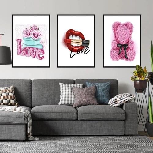 Fashion Love Poster Cact Wall Art Nature Flowers Canvas Painting Bear Wall Art Pictures For Living Room Modern Decorative Prins